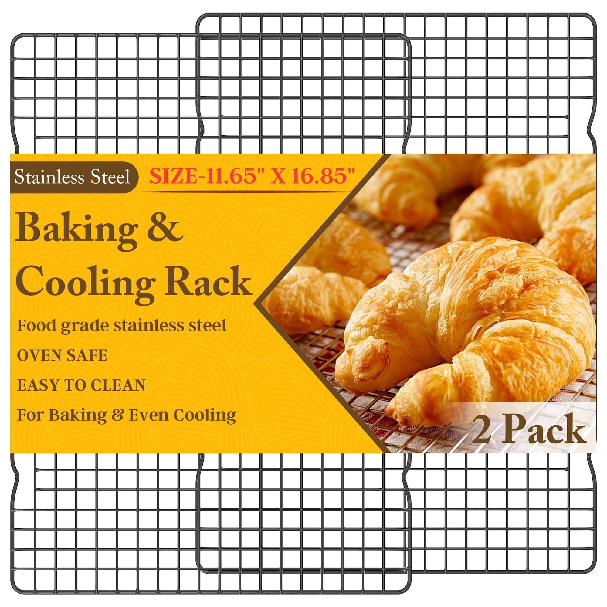 2PCS Cooling Racks for Cooking and Baking -11.65''x16.85''Heavy Duty Stainless Steel Wire Rack for Baking, Grilling, Roasting - Oven & Dishwasher Safe - Fits Half Sheet Pan（Black）