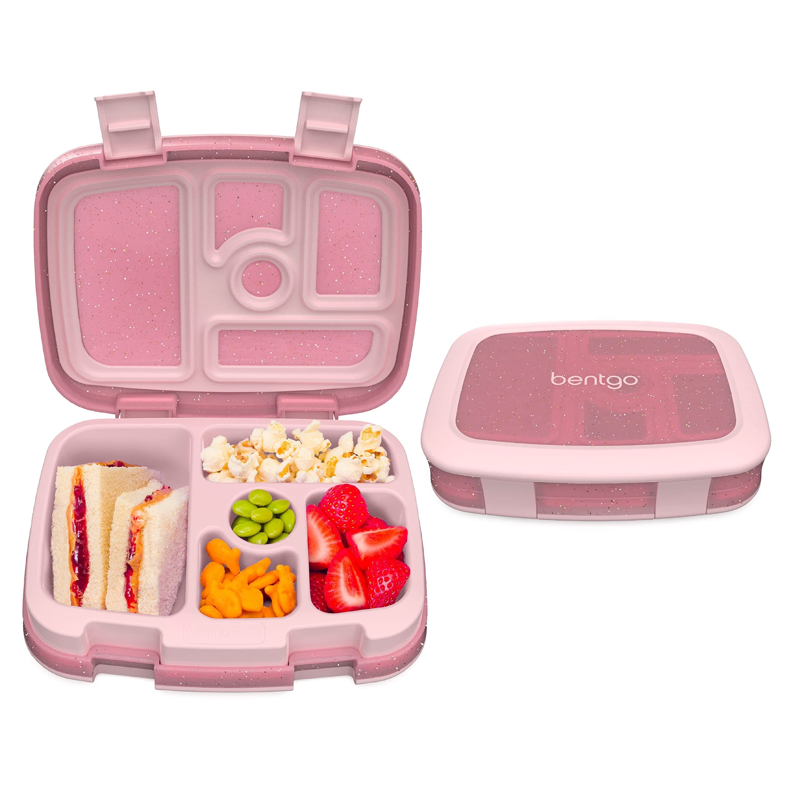 Kids 5-Compartment Lunch Box - Glitter Design for School, Ideal for Ages 3-7, Leak-Proof, Drop-Proof, Dishwasher Safe, & Made with PFAS & BPA-Free Materials (Glitter Edition - Petal Pink)