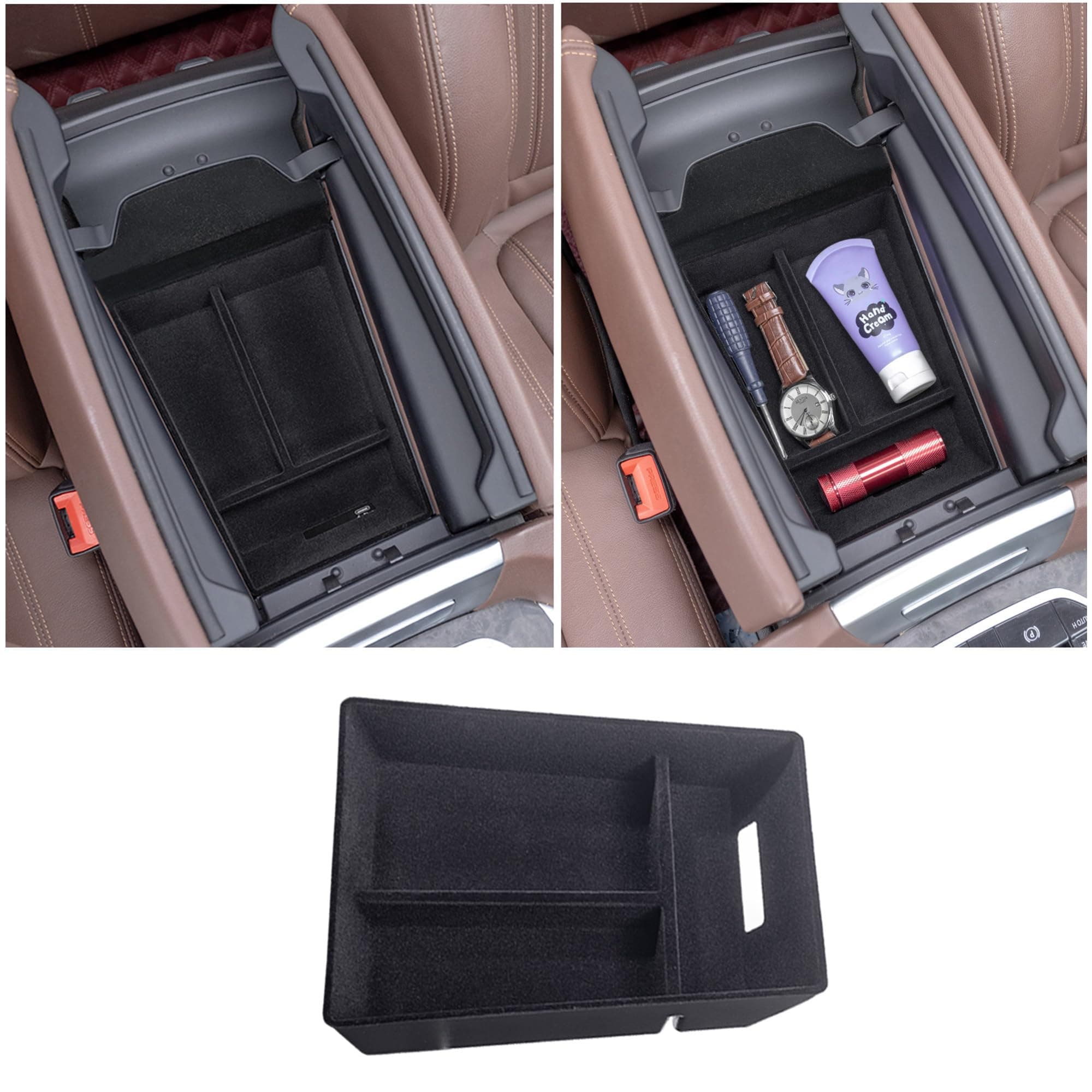 JKCOVER Flocking Material Center Console Organizer Tray Compatible with BMW X5 G05 X7 G07 (2019-2025) and X6 G06 (2020 2021 2022 2023 2024 2025) Accessories Flocked Interior Armrest Insert Storage Box
