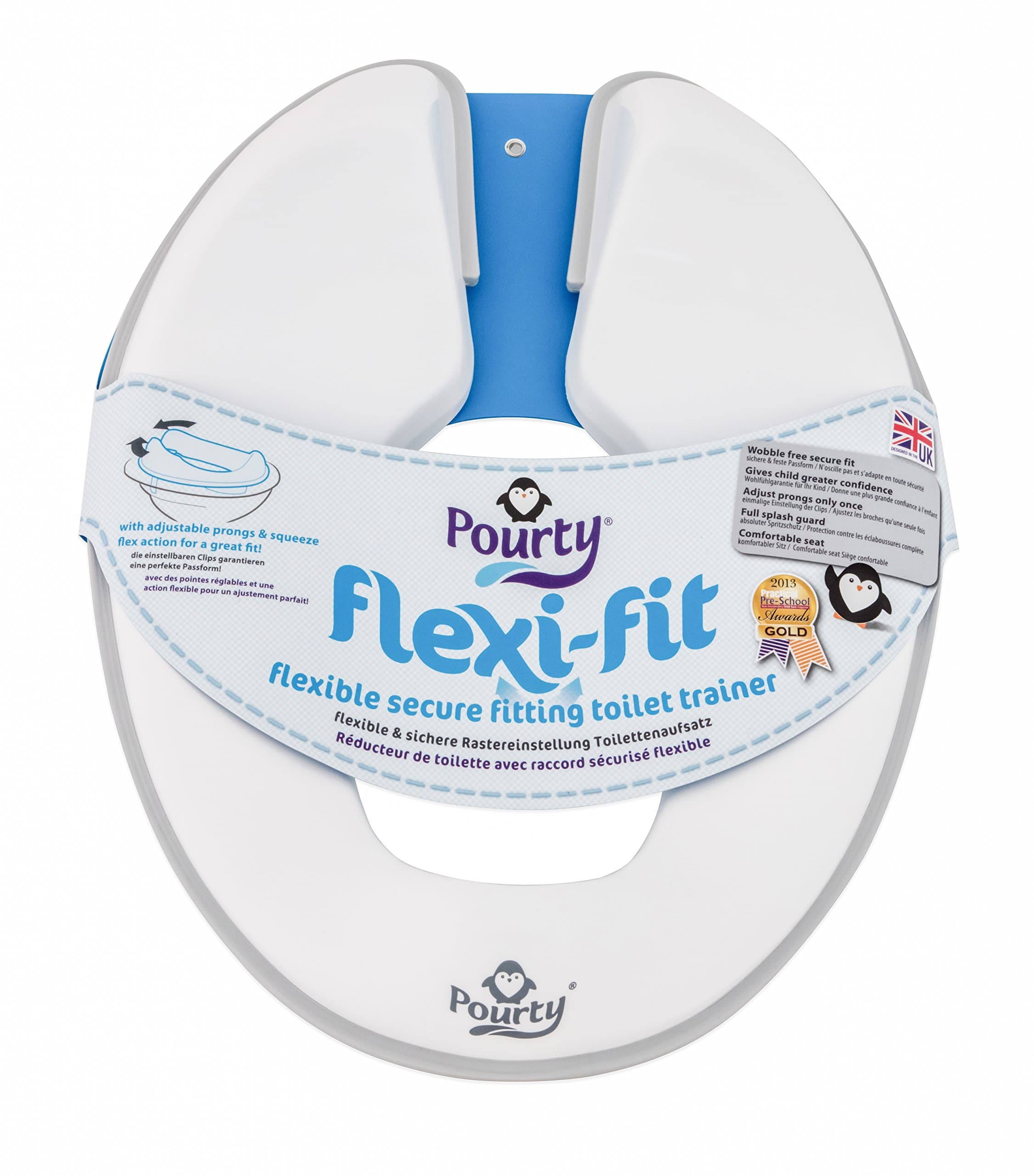 Flexi-Fit Toilet Trainer (Penguin White/Grey) - Adjustable & Secure Fit for a Wide Range of Toilet Seats