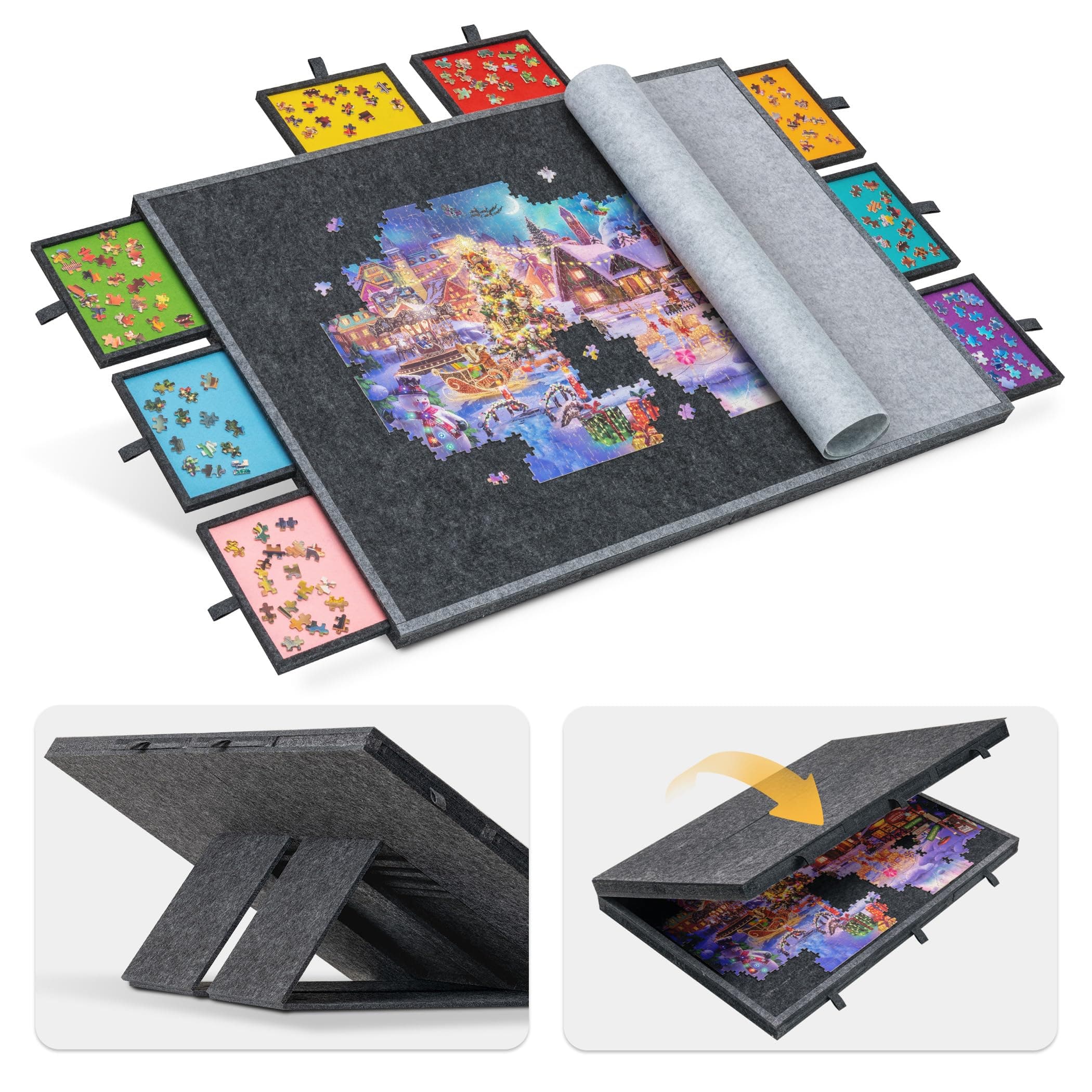 2000 Piece Tilting Jigsaw Puzzle Board with 8 Colorful Drawers & Cover, Foldable Jigsaw Puzzle Table with 4 Angle Adjustable Built-in Easel/Stand, Lightweight Tables for Adults
