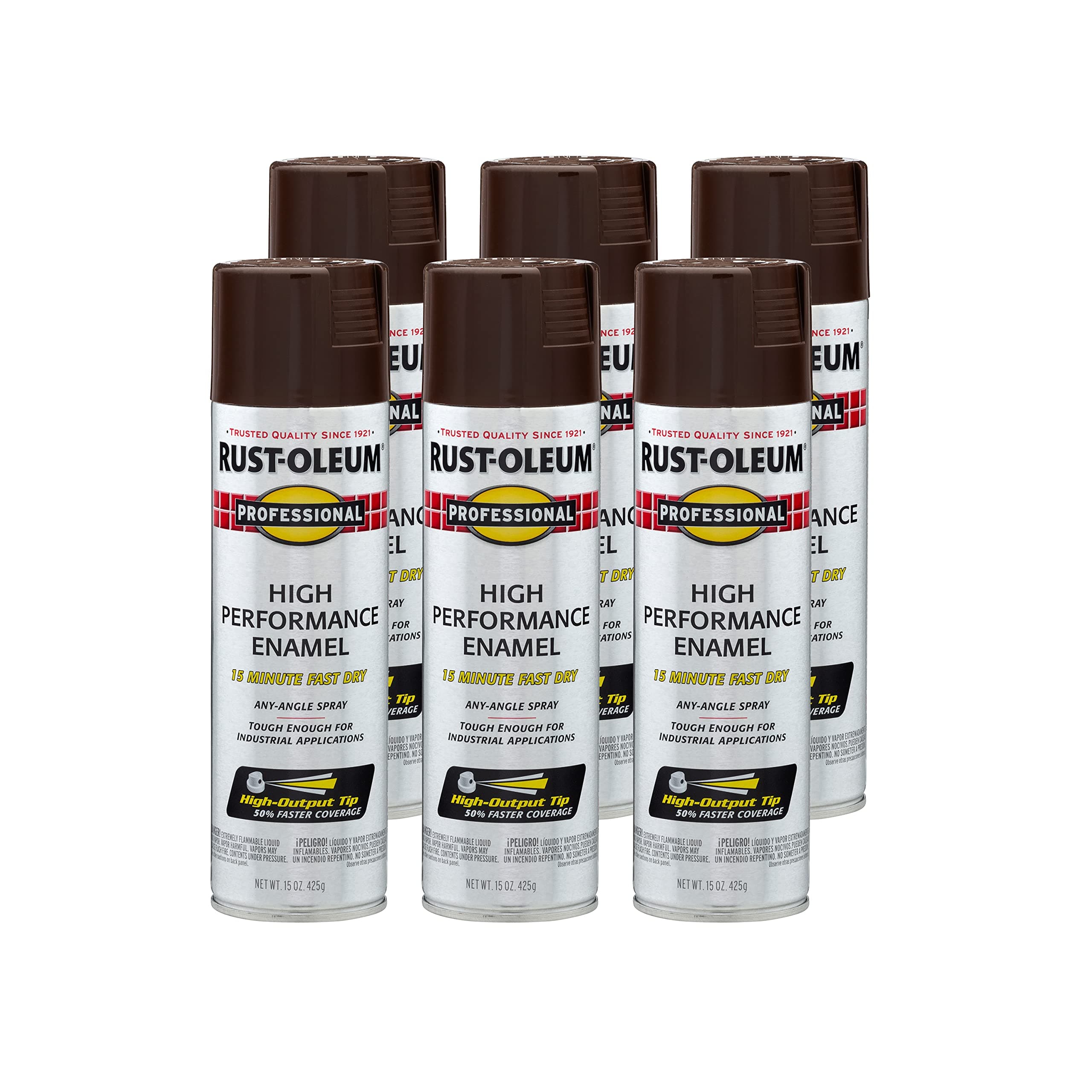 Rust Oleum 7548838 6PK Professional High Performance Enamel Spray Paint, 15 Oz, Gloss Dark Brown, 6 Pack