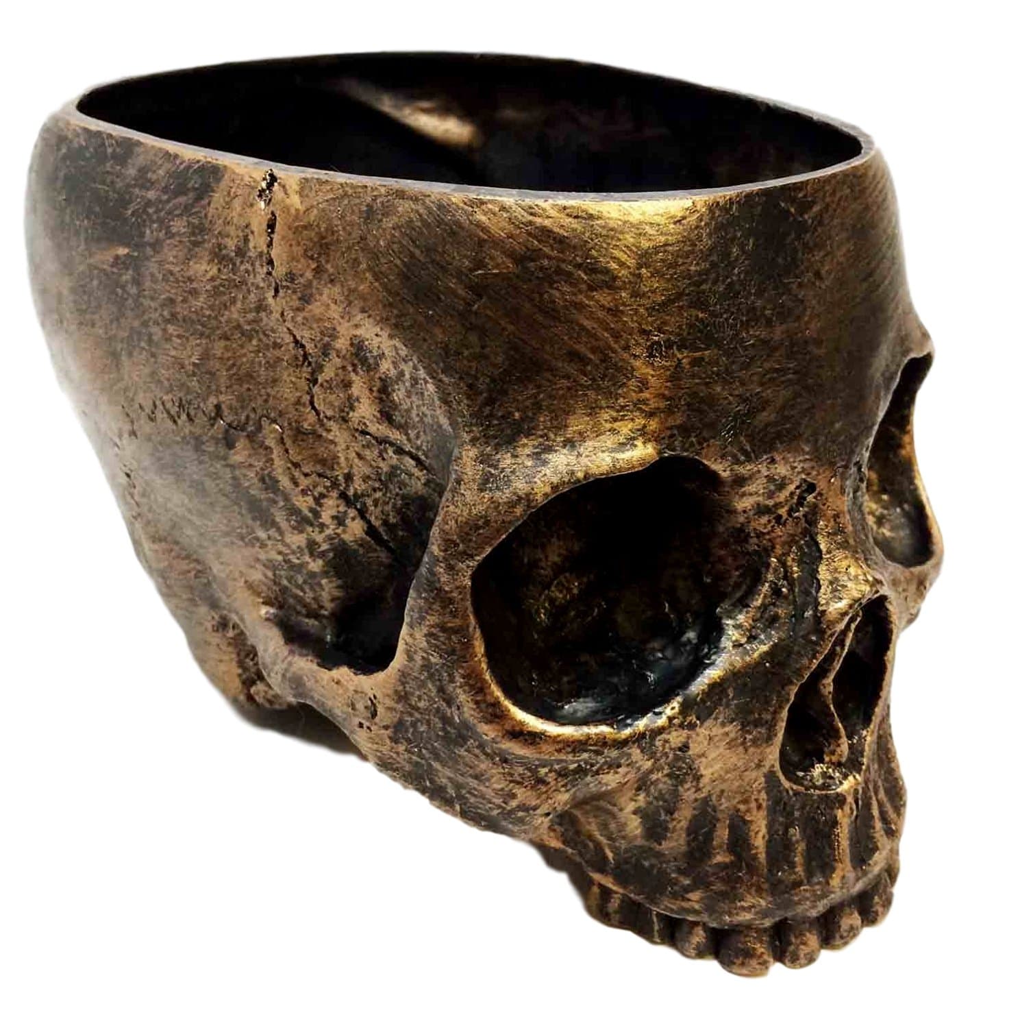 HALF HUMAN HEAD SKULL PLANTER VESSEL STATUE SCULPTURE SKELETON CONTAINER