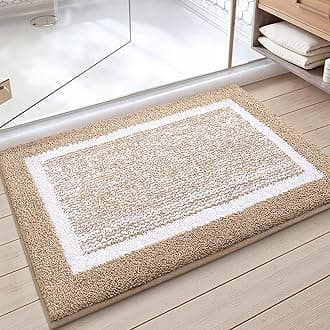 Color&Geometry Simple and Stylish Bath Mats for Bathroom Non Slip, 20"x29" Standard Sized Beige and White Bathroom Rugs, Absorbent, Soft, Washable, Microfiber Bath Mat