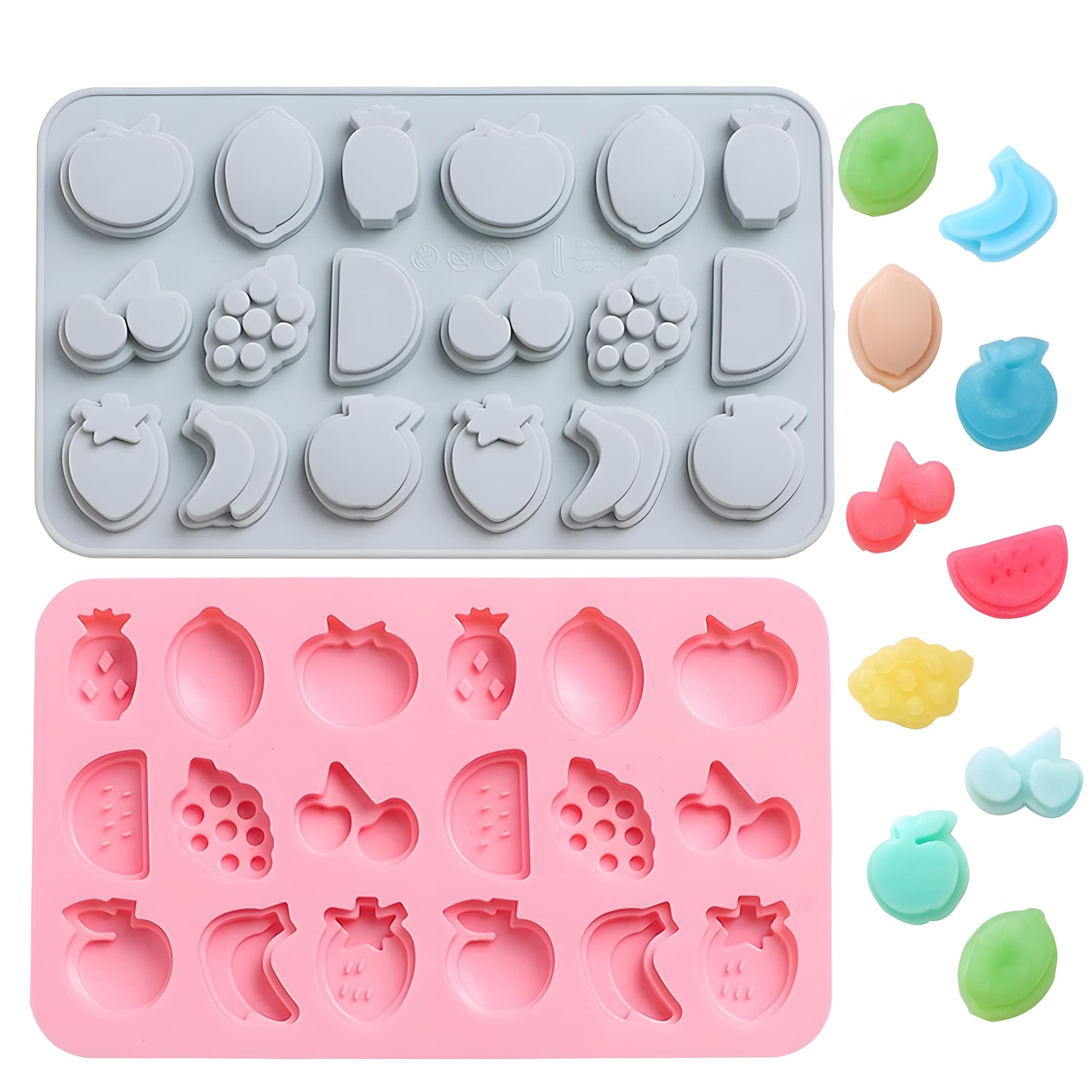 Verdental Fruit Shape Silicone Candy Molds, Non-stick Cake Decoration Mold for Hard Candy, Chocolate, Ice Cubes,Gummy, Caramel, Ganache (2 Pieces)