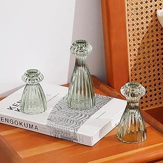 Lysenn Glass Candle Stick Holder Set of 3 – Premium Taper Candle Holders for Romantic Ambiance - Candle Sticks Holder Decor for Special Occasions - Green