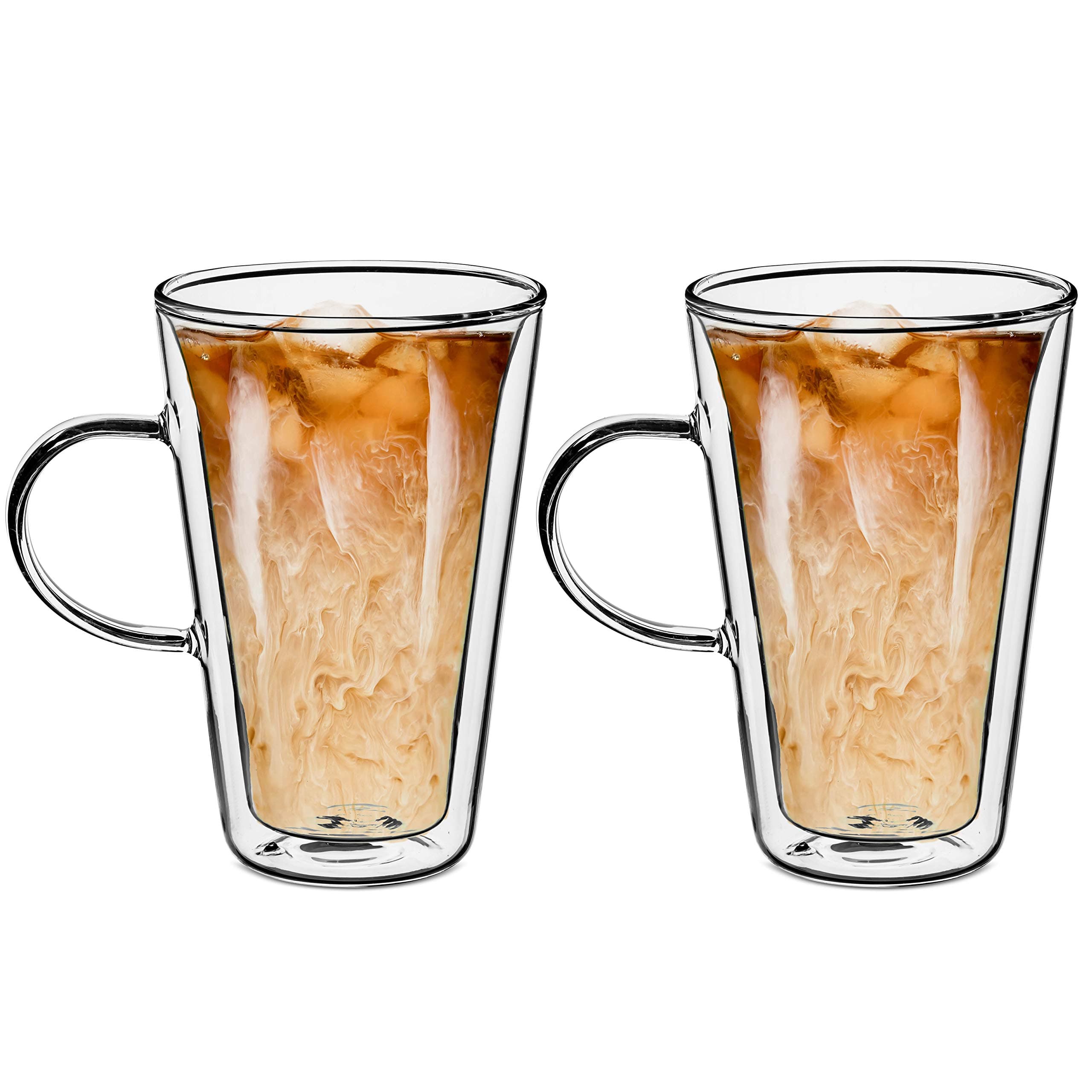 Style Setter Double Wall Coffee Mugs – Set of 2 14.2oz Insulated Glass Mugs for Hot and Cold Coffee, Hot Tea, Hot Cocoa & After Dinner Drinks – Unique Gift Idea for Birthday, Holiday & More