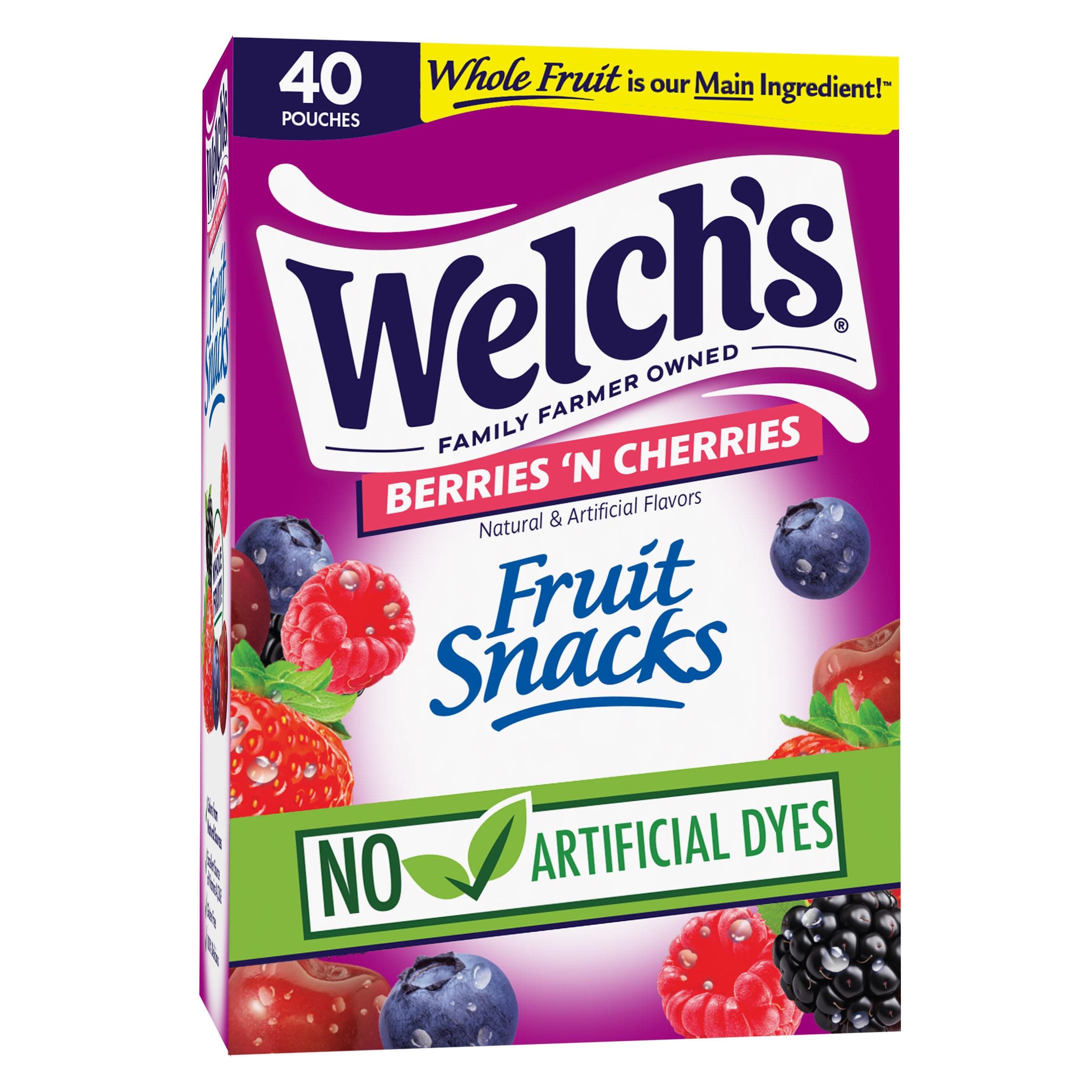 Welch's Fruit Snacks, Berries 'N Cherries, Bulk Pack, Individual Single Serve Bags, 0.8 oz (Pack of 40)