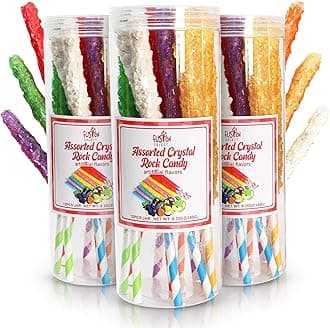 Fusion Select 36 Crystal Rock Candy Sticks - Sweet Hard Sugar Lollipop Snacks with Strong Flavors - Assorted Large, Individually Wrapped Candies - Colored Buffet Treats & Party Favors for Kids
