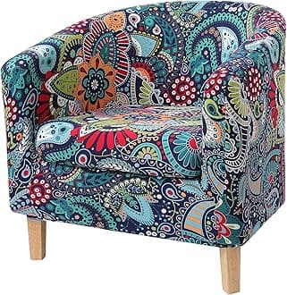 hyha 2 Pieces Printed Tub Chair Slipover with Cushion Cover, Removable Stretch Club Chair Cover for IKEA Tullsta, Armchair Cover Furniture Protector for Living Room,Blue Green