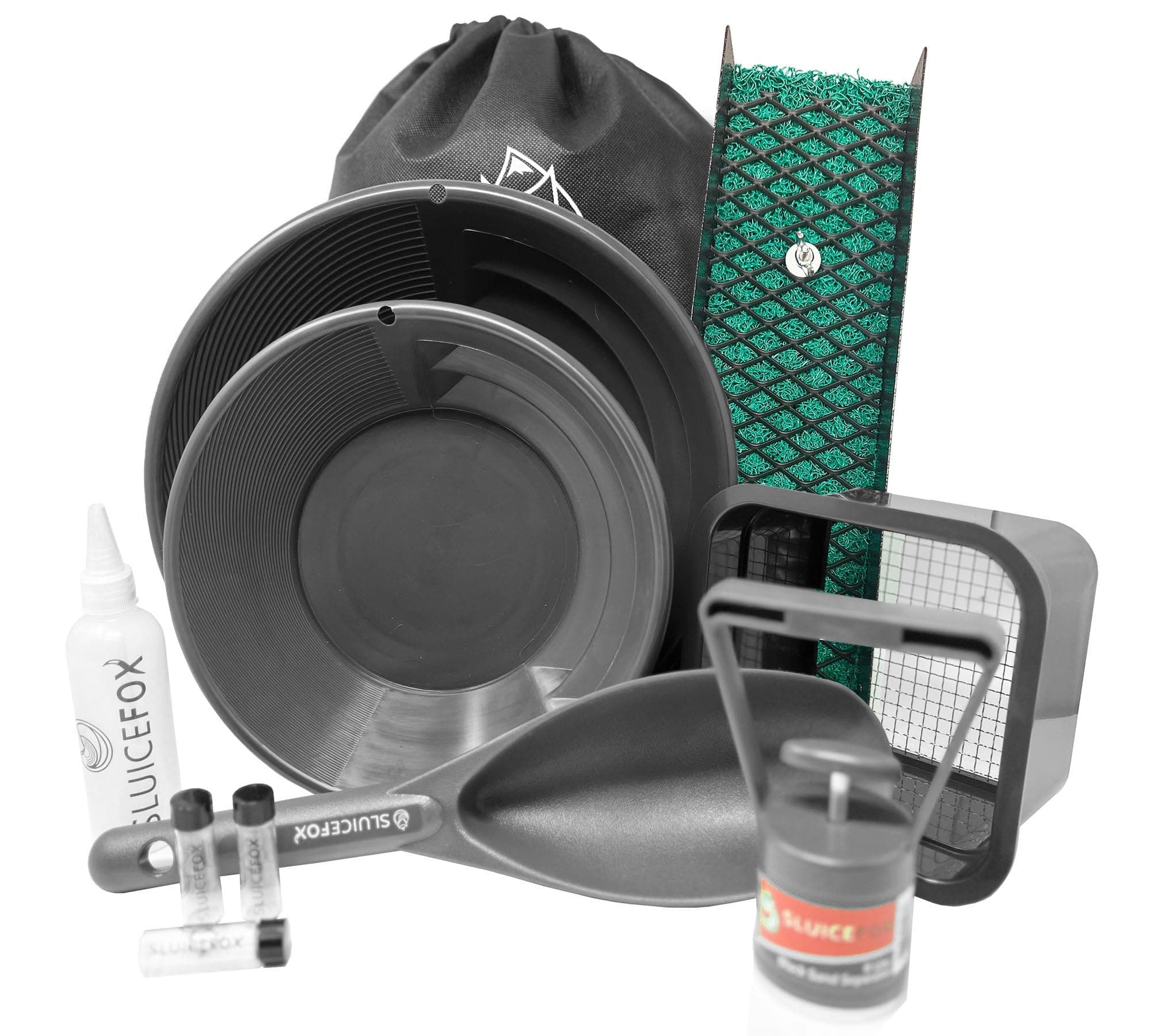 Sluice Fox All-in-One Gold Panning Kit with Portable Sluice – Featuring Miners Moss, Gold Trap Mat, Classifier, and Tote Backpack for Streamlined Gold Prospecting