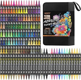 128 Colors Acrylic Paint Markers, Dual Tip Acrylic Paint Pens with Fine Tip and Brush Tip Pens for Rock Painting, Canvas, Wood, Ceramic, Glass, Stone, Fabric, DIY Crafts & Art Supplies