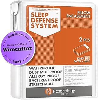 HOSPITOLOGY PRODUCTS Sleep Defense System - PREMIUM Zippered Pillow Encasement & Hypoallergenic Protector - Waterproof - Bed Bug - Dust Mite Proof, Set of 2, 20-Inch by 36-Inch, King