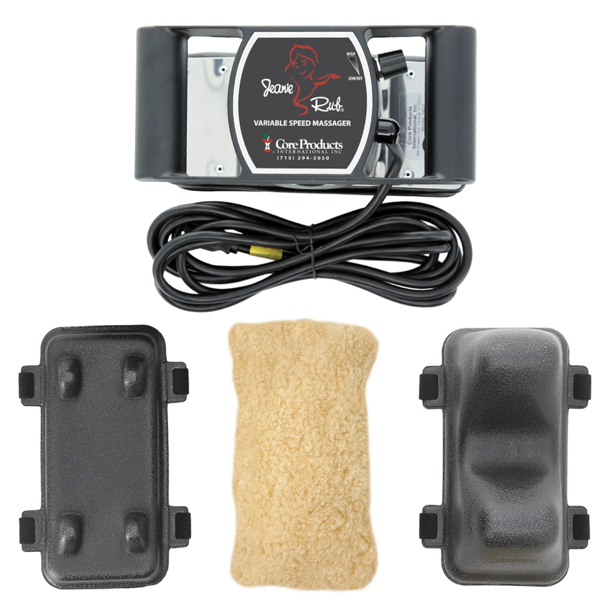 Core Products Jeanie Rub Massager Deluxe Package - Variable Speed Electric Massager for Deep Tissue Pain Relief, Full Body Massage, Back & Shoulder Massager w Fleece Pad Cover & Trigger Point