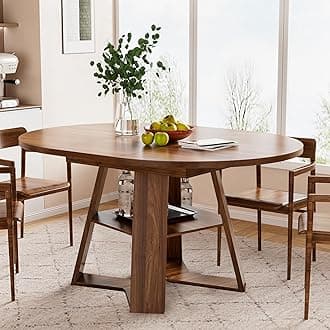 43.3in-59in Extendable Round Dining Table for 4-6,Modern Kitchen Oval Dining Table with Removable Leaves Space Saving,Wood Base with Storage Shelf for Kitchen Living Room