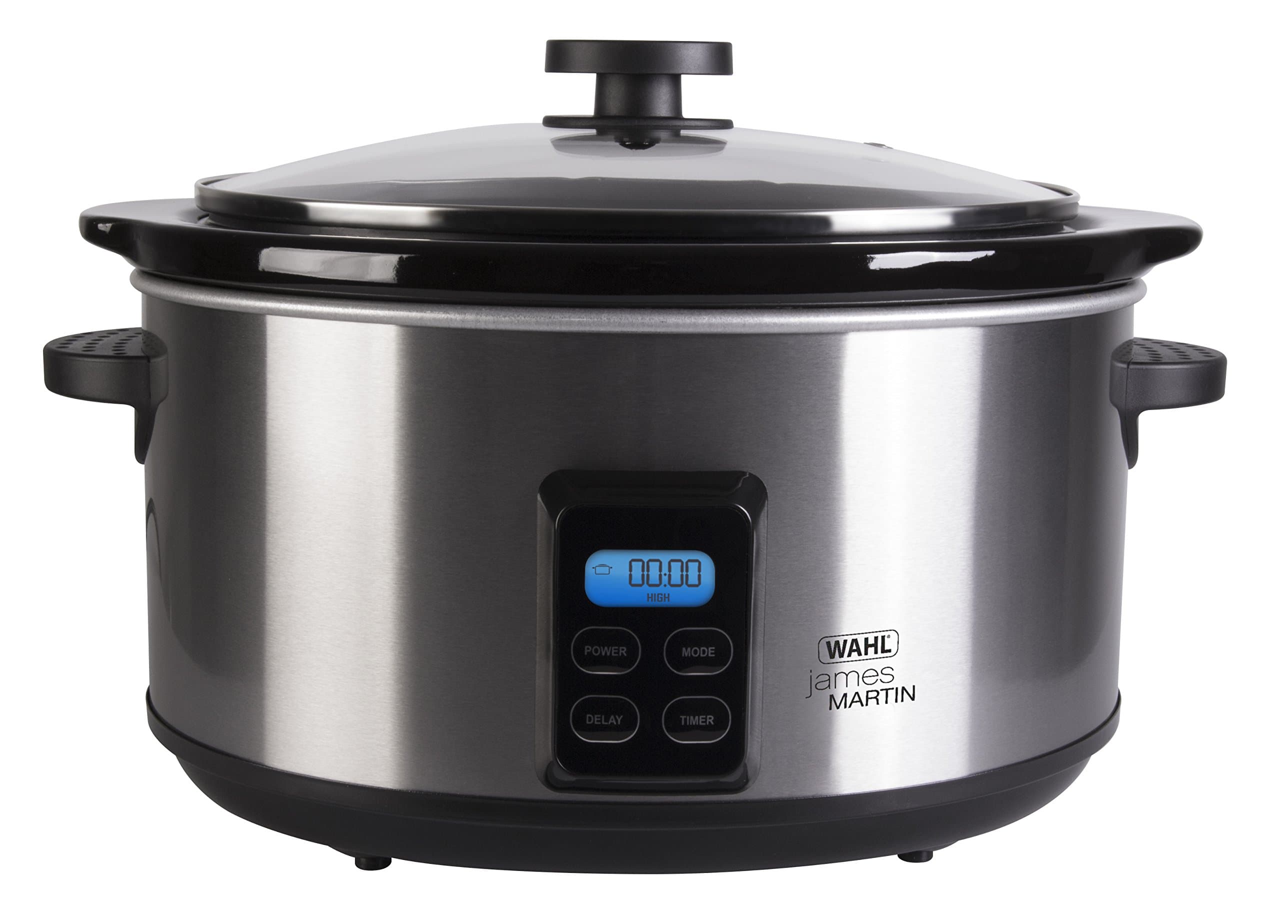 Digital Slow Cooker, 4.7L Ceramic Pot (Feeds up to 5 People), Programmable, LCD Digital Timer, 2 Heat Settings, Glass Lid, Brushed Stainless Steel, 6.42KG