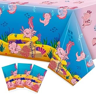 Axolotl Plastic Table Cover - 3Packs(54x108 Inch) Pink Axolotl Disposable Rectangle Plastic Tablecloth Birthday Theme Party Decoration Decor Supplies Table Cloth Giant Coloring Baby Shower