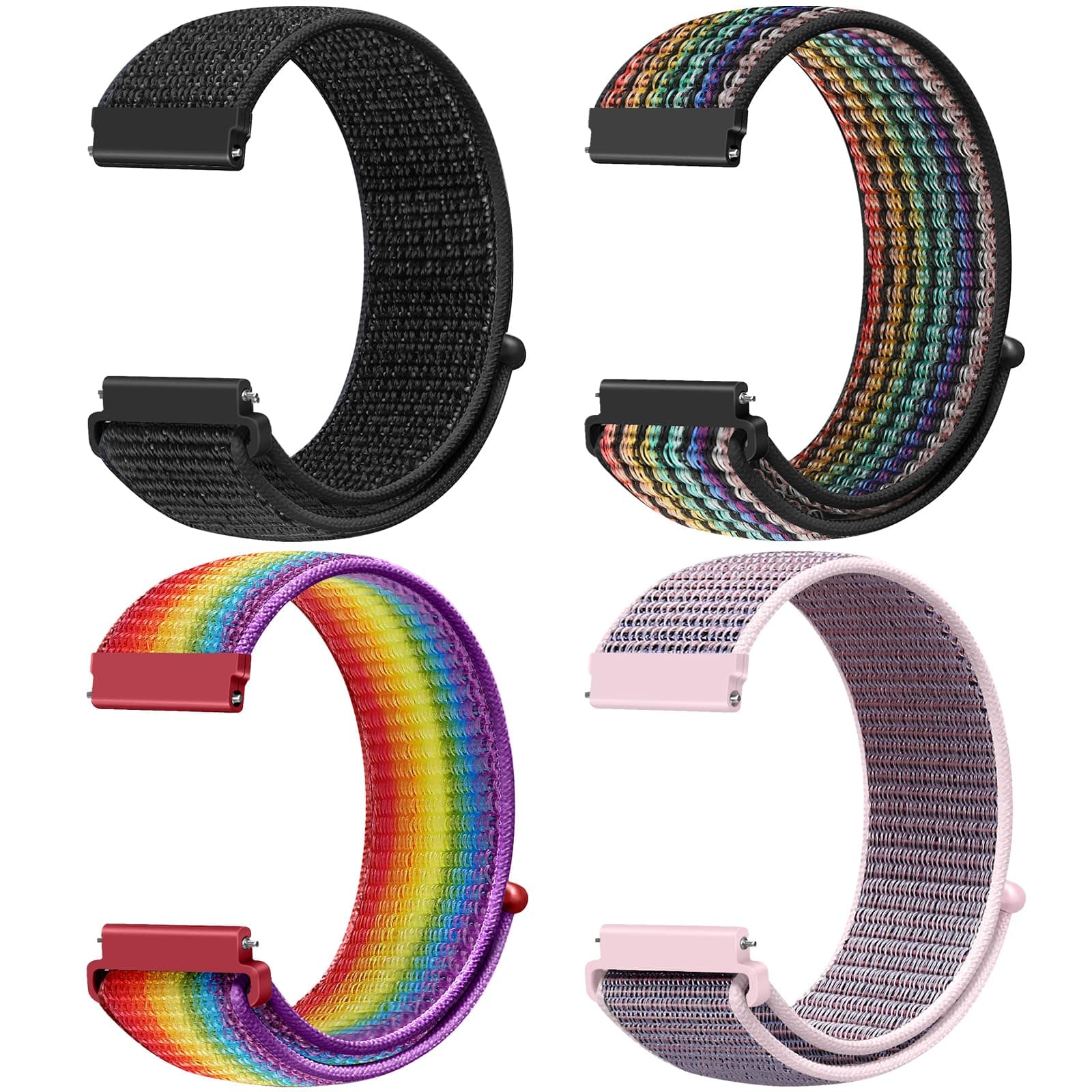 Runostrich Quick Release Nylon Watch Strap 18mm 19mm 20mm 22mm 24mm, Nylon Sport Loop Bands Replacement Strap Women Men, 4pcs