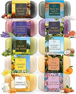 O NATURALS 100% Natural Bar Soap - Gift Set - Organic Ingredients & Essential Oils - Spa Gifts for Women & Men, Body Wash & Face Soap - 10PC Variety Soaps Collection