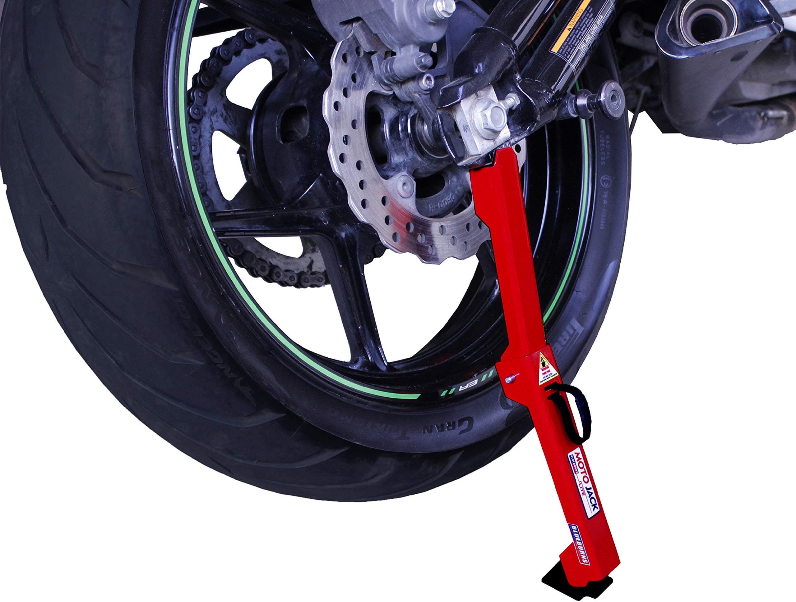 BlueBurns/Moto Jack LITE - for Less Than 500CC Motorcycles - Chain Maintenance, Cleaning, Puncture Check Assistance for Bikes Without Center Stand