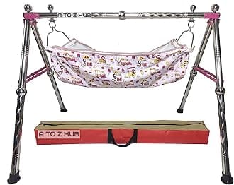 Cuddlecraft New Born Babies Stainless Steel Foldable Baby Cradle/Swing/Jhula/Ghodiyu with Cotton Cloth. (Pink)