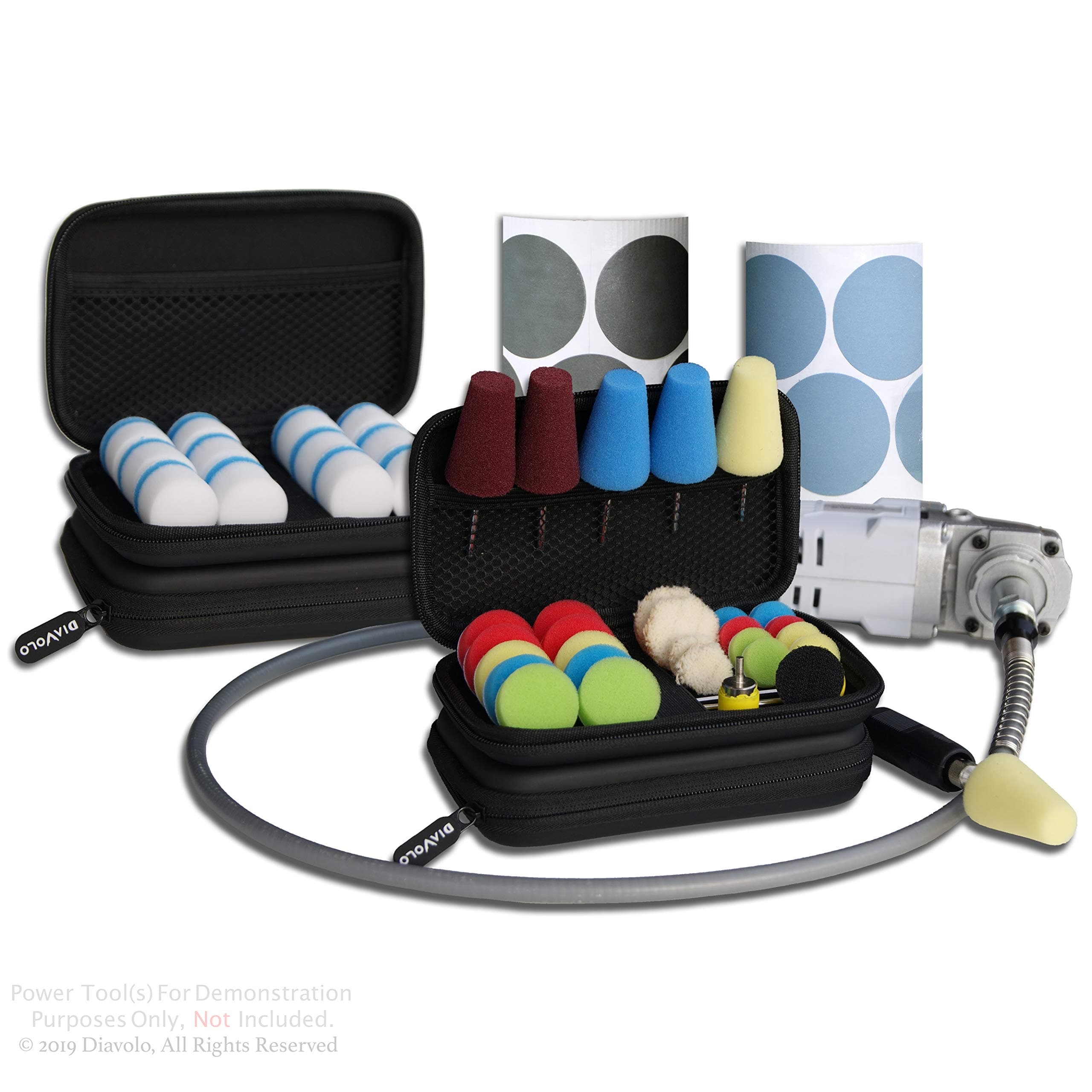 Flex 5/8-11 Nano Polisher Mini Buffer Micro Detail Tool, Black Magic PSA Vinyl 1-3/8 Inch Adapter, 2K 3K Grit 10 pc Each, 24pcs 1-Inch 16kg/m Melamine Eraser Cleaning Scrubbing Polishing Pads