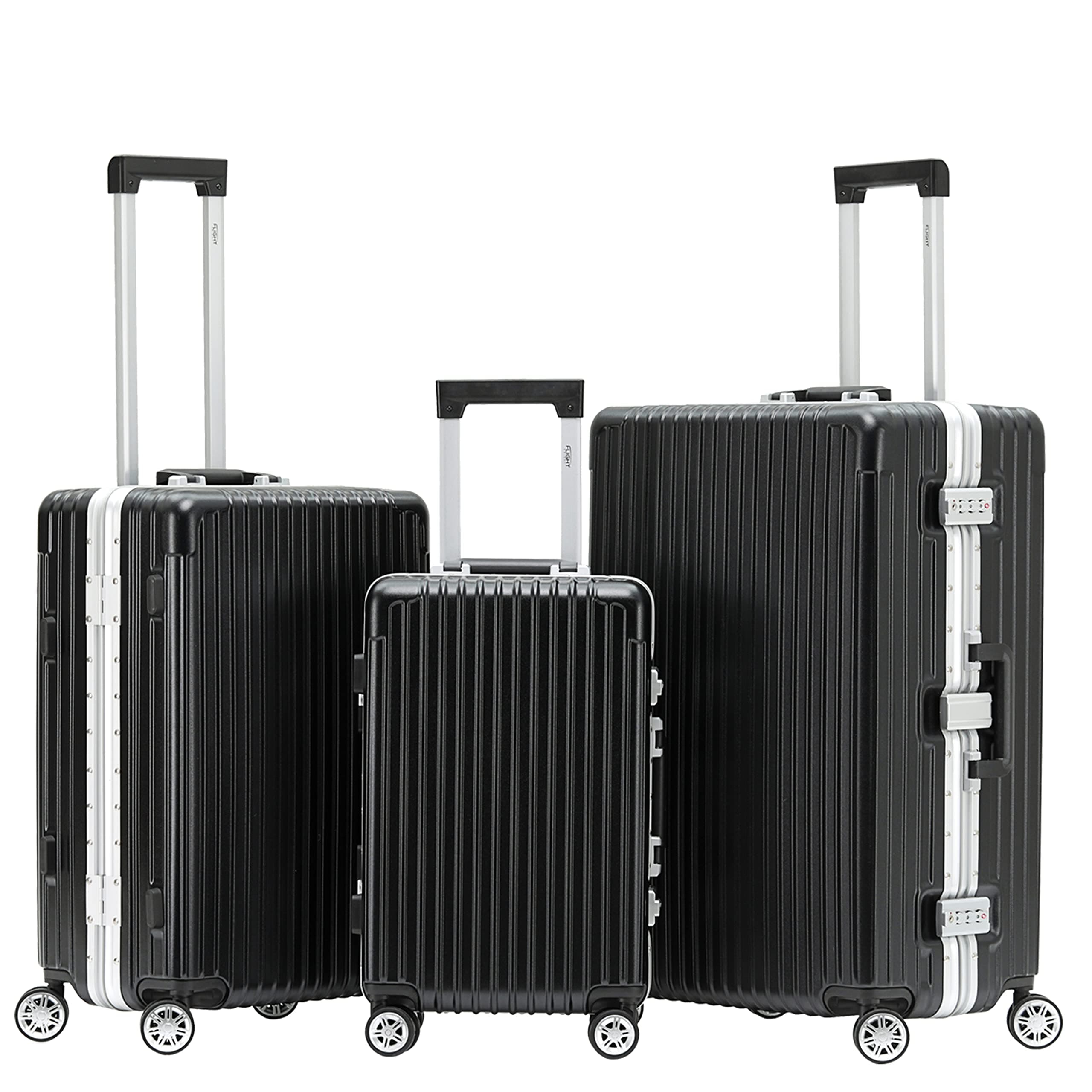 Flight Knight Premium Travel Suitcase - 8 Spinner Wheels - Built-in Side Lock Lightweight Aluminium Frame, ABS Hard Shell Carry on Check in Luggage Highly Durable - Approved for Over 100 Airlines