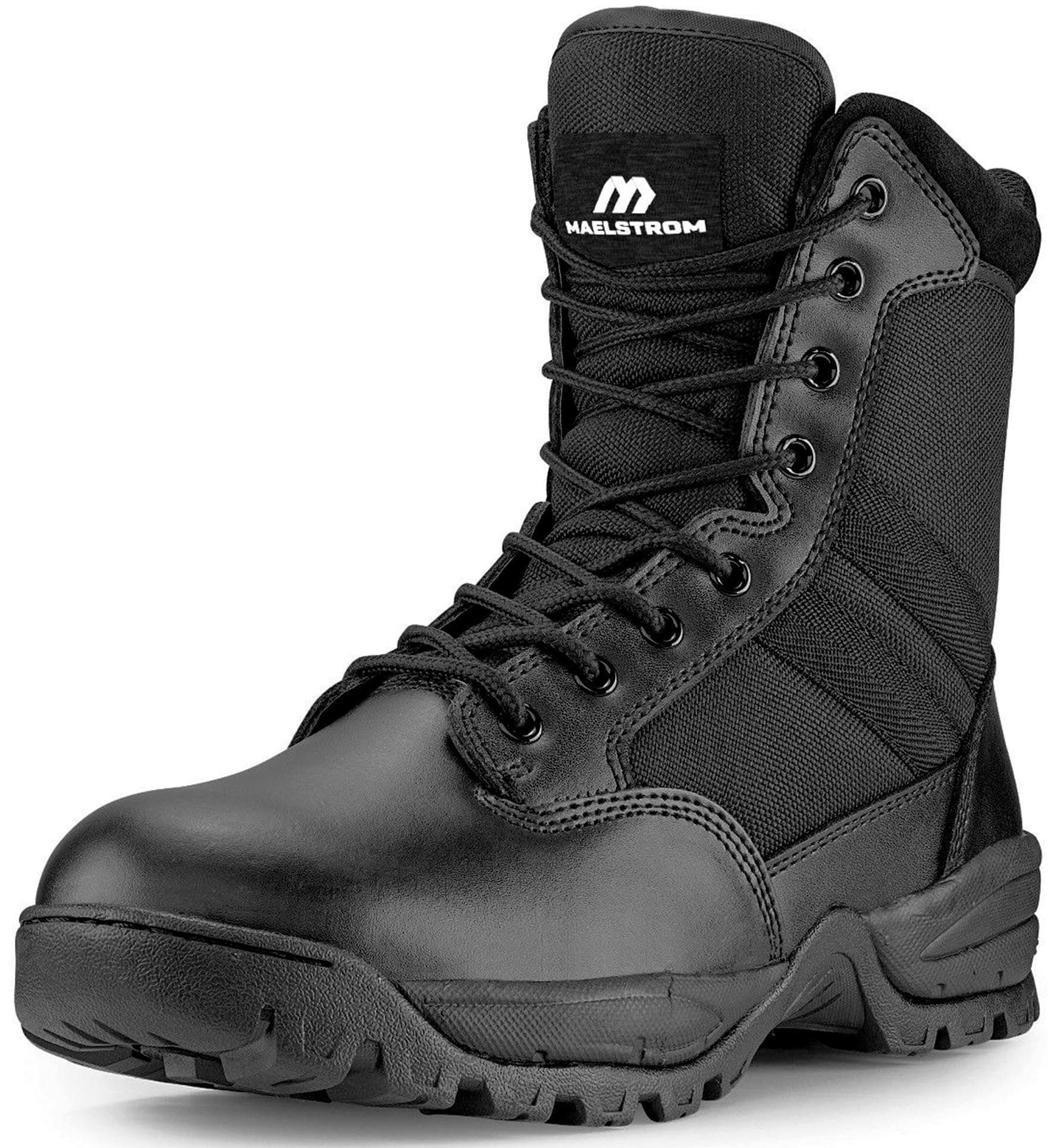 Tactical Combat Boots - Mens Lightweight Full Grain Leather Side Zipper Military Boots - 8" Heavy-Duty Leather Boots with Reinforced Toes