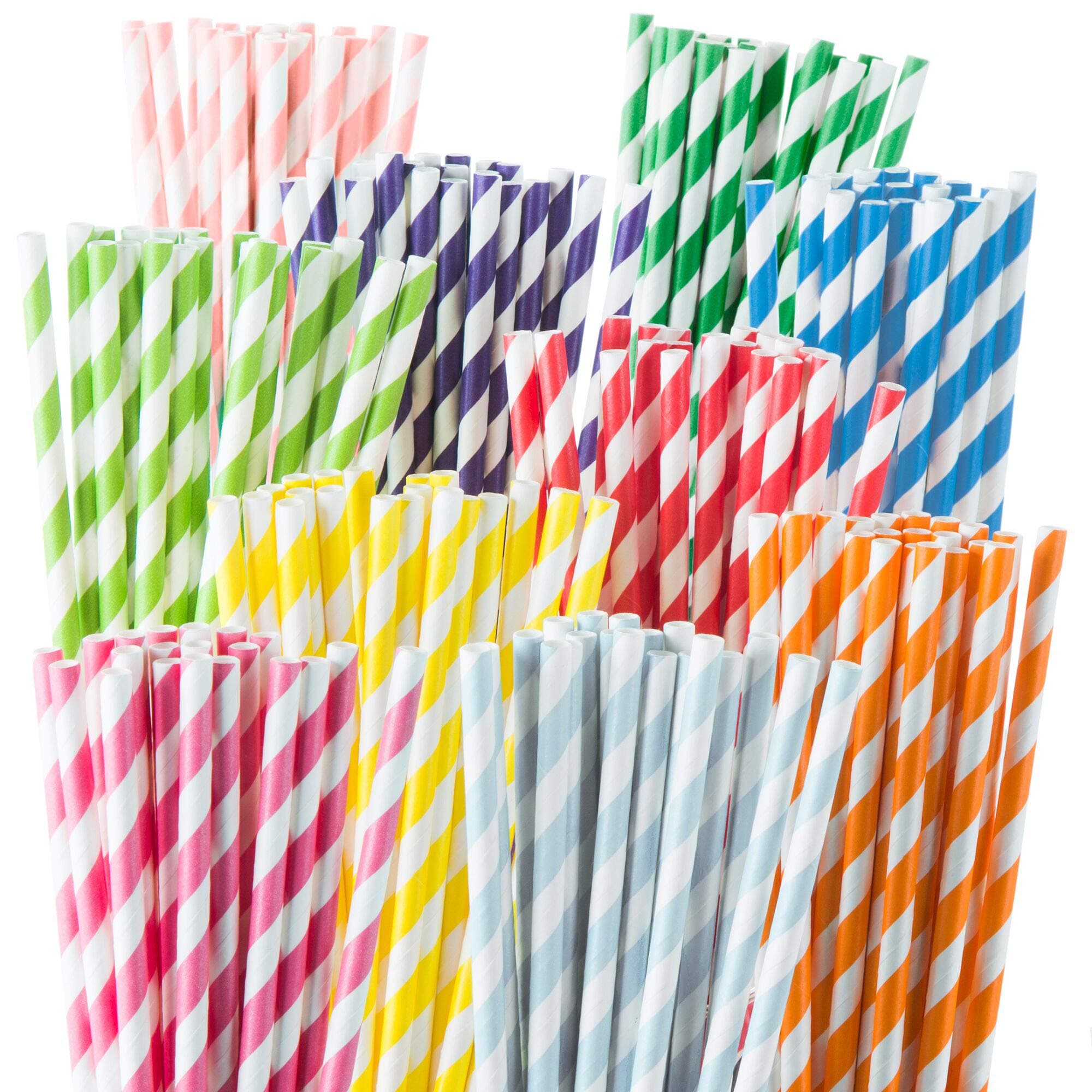Weemium 200 Biodegradable Paper Straws - Durable & Eco-Friendly in 10 Colour Stripes - Rainbow Drinking Straws & Party Decoration Supplies