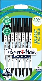 Kilometrico Ballpoint Pens | Long Writing with Medium Point (1.0mm) | Black Ink | 80% Recycled Plastic | 8 Count