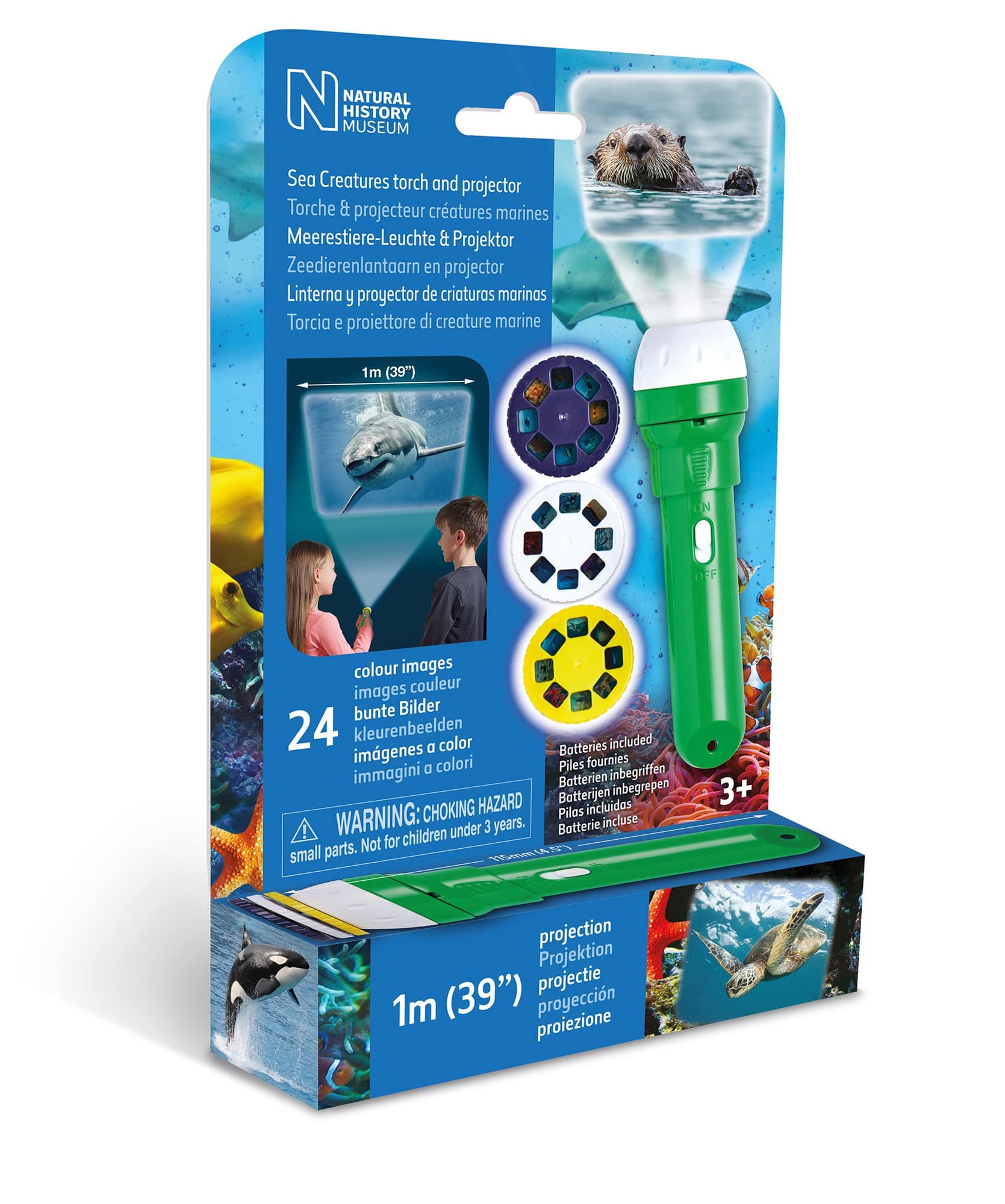 Natural History Museum Sea Creatures Stem Torch & Projector – 24 Ocean Animal Image Slides, Precise Projections Up to One Metre Wide, Interactive Kids Fish Flashlight Toy
