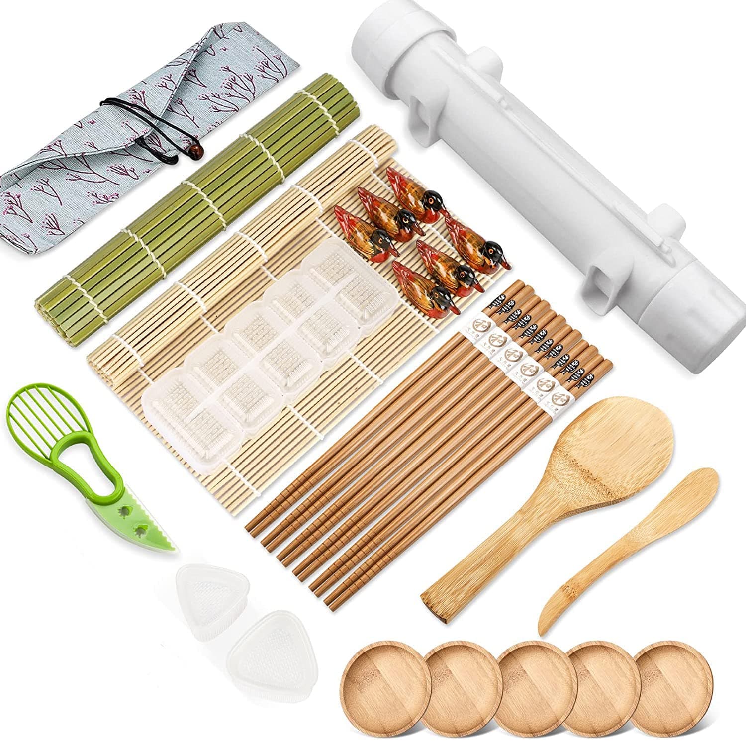 Sushi Making Kit, 28 PCS DIY All In One Sushi Bazooka Maker with Bamboo Sushi Mat, Bamboo Chopsticks, Spreader, Cotton Bag, Sauce Dishes, Perfect for Beginners and Professionals