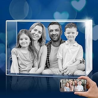 3D Crystal Photo Personalized Custom, Laser Photo Etched Engraved in Crystal with Your Own Photo, Unique Memorial Birthday Engagement Wedding Valentine's Christmas Day Gifts (Landscape, L)