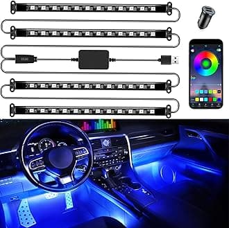 Smart Car Interior Lights, RGB LED Accent Lights with App Control, Music Mode, DIY Mode, 2-Line Design, Charger Included, Car Accessories for Women
