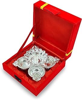 BENGALEN Silver Plated Diya with Red Velvet Gift Box