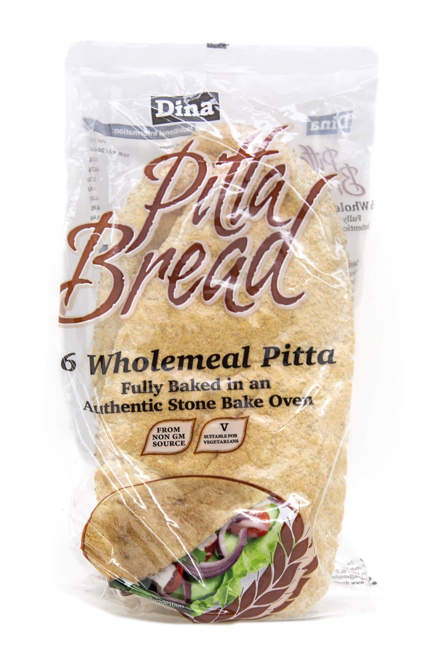 DinaWholemeal Pitta Bread, Pack of 6