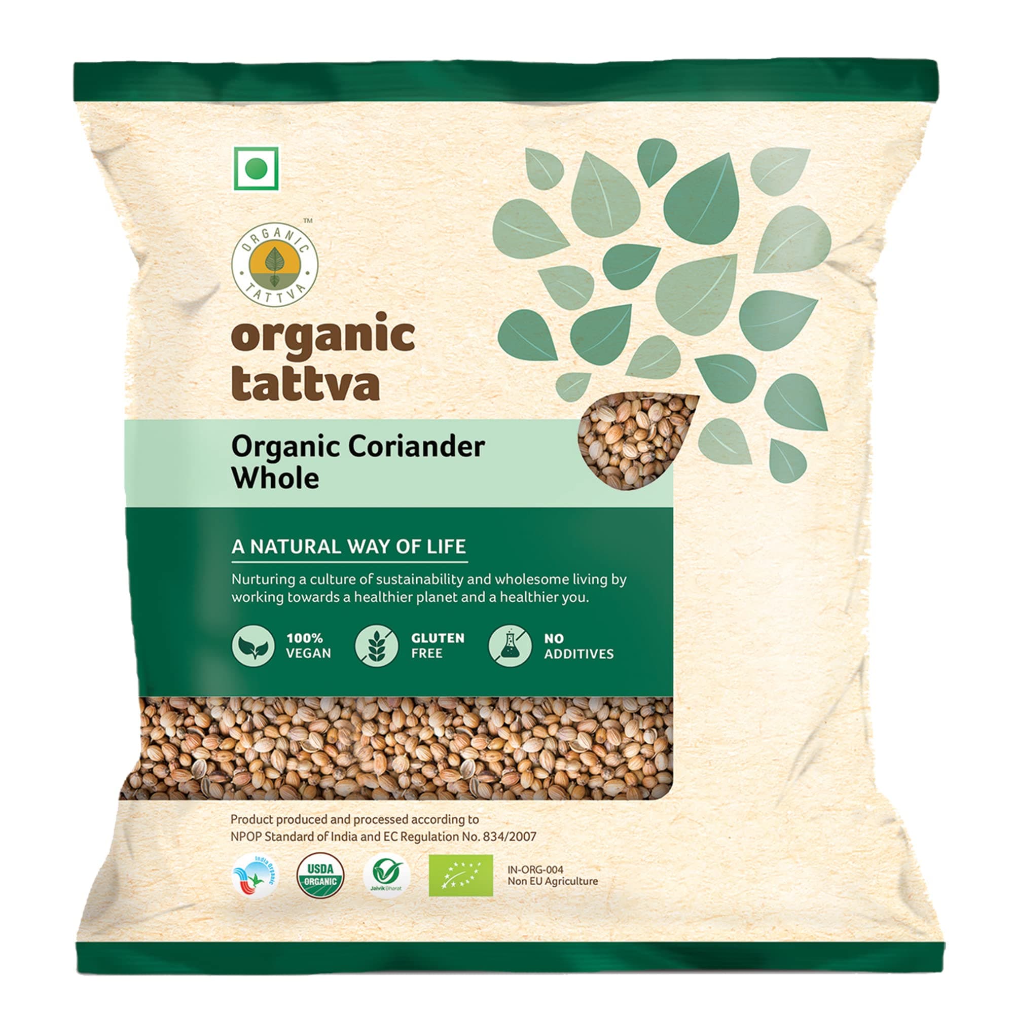 Organic Tattva Coriander Whole, 100g Pouch