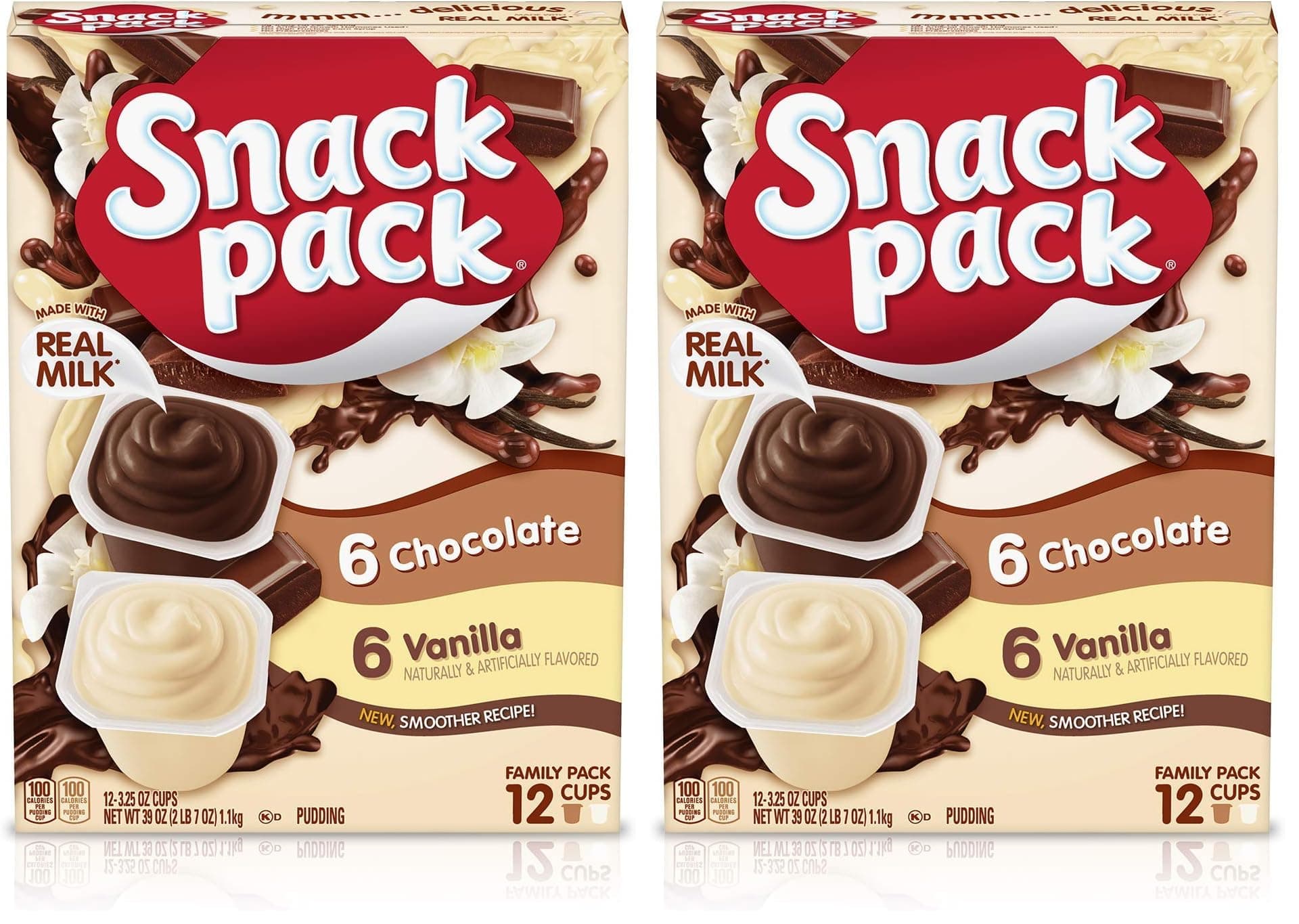 SnackPack Chocolate and Vanilla Pudding Cups FamilyPack, 3.25 Ounce (Pack of 24)