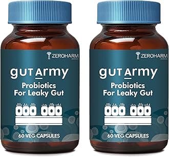 ZEROHARM Gut Army Probiotics For Leaky Gut | Probiotics for Gut Health | Digestive Health Supplements | L Reuteri, Lactobacillus | Plant-Based Gut Cleanse & Digestion Support | 120 Veg Capsules