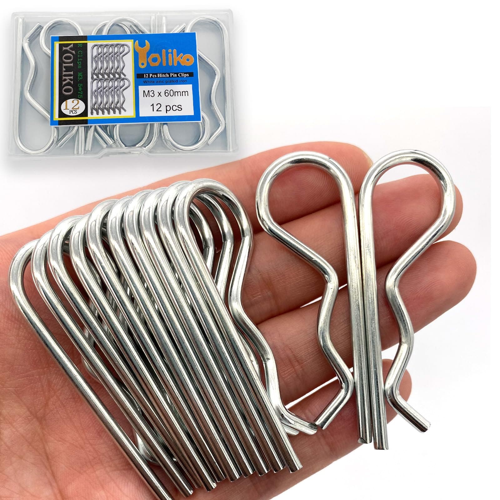 12 Pcs Heavy Duty Hitch Pins Clip R Clips Spring Retaining Wire Hair Pins Cotter Pin Strong Spring Tension Large Carter Pin R Clip Large for Trailer Tractors Mower Carts Truck Pin Clip M3x60mm