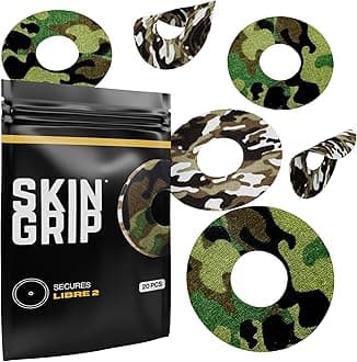 Skin GripCGM Patches for Infusion Set or Freestyle Libre (20-Pack), Waterproof & Sweatproof for 10-14 Days, Pre-Cut Adhesive Tape, Continuous Glucose Monitor Protection (Camo)
