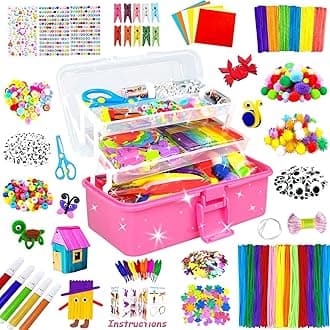 3000 Arts and Crafts Supplies for Kids Craft Kit All in 3 Layered Craft Box with Pipe Cleaners Crafts for Kids Age 4-6, 6-8, 8-12 DIY School Supplies Materials Set Toys Gifts for Girls Boys, Red
