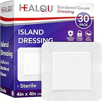 HEALQU Island Dressing - 4"x4", 30 Count - Bordered Gauze Sterile Individually Wrapped Gauze Pads, Water-Resistant, Non-Woven Backing - Soft and Breathable Wound Dressing for First Aid and Medical