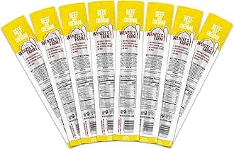 Wenzel’s Farm Beef with Cheddar Sticks │Supports Active Lifestyles │ Flavorful, Natural Smoked │ High Protein, Low Carb │ No MSG, Fillers, Binders, Artificial Colors │ Gluten Free | 16 sticks (8 packs of 2)
