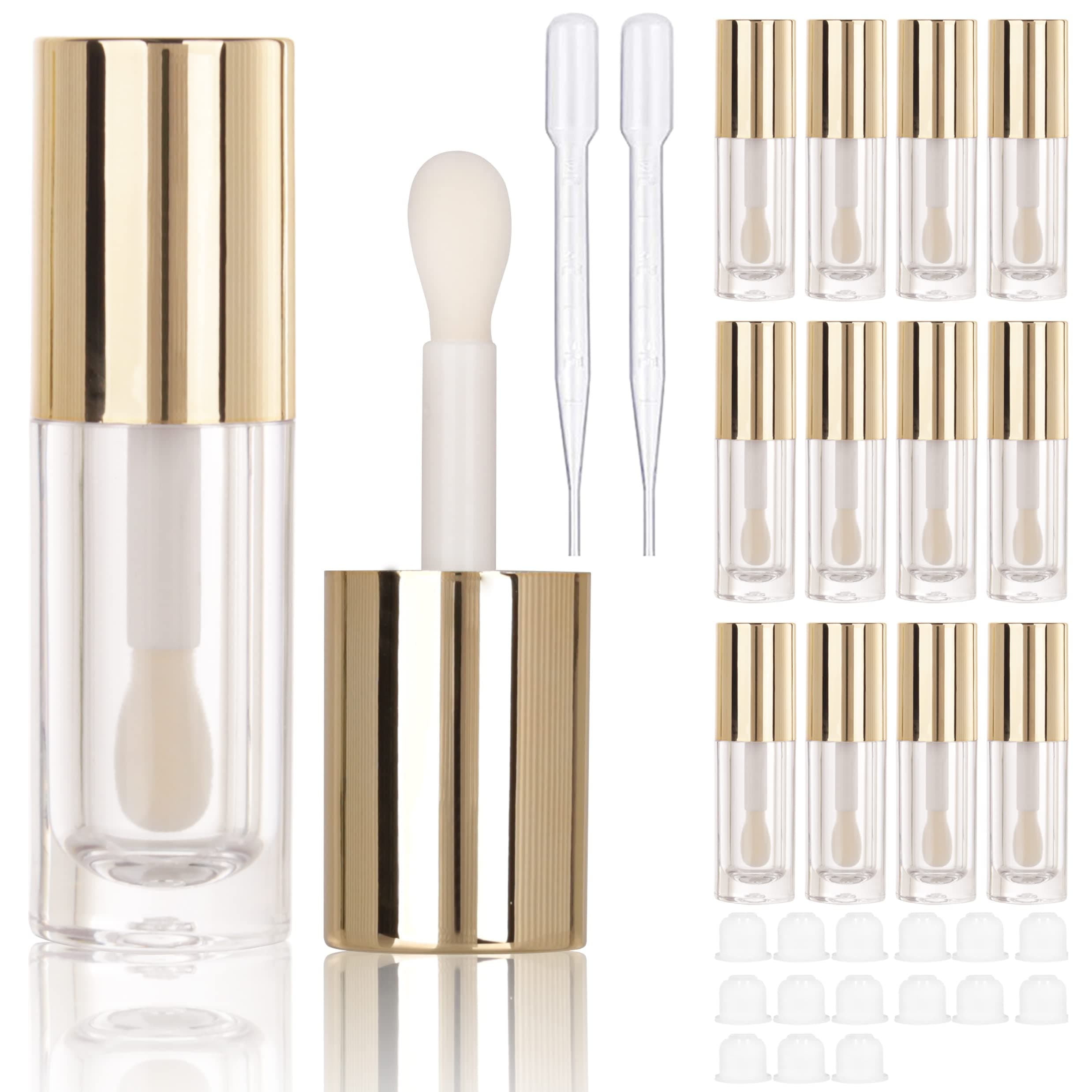 COSIDEA 14pcs Empty 6ml big doe foot wand Chunky lip gloss tubes for DIY lipgloss,Pink round lipgloss containers tubes with thick wand (Gold)