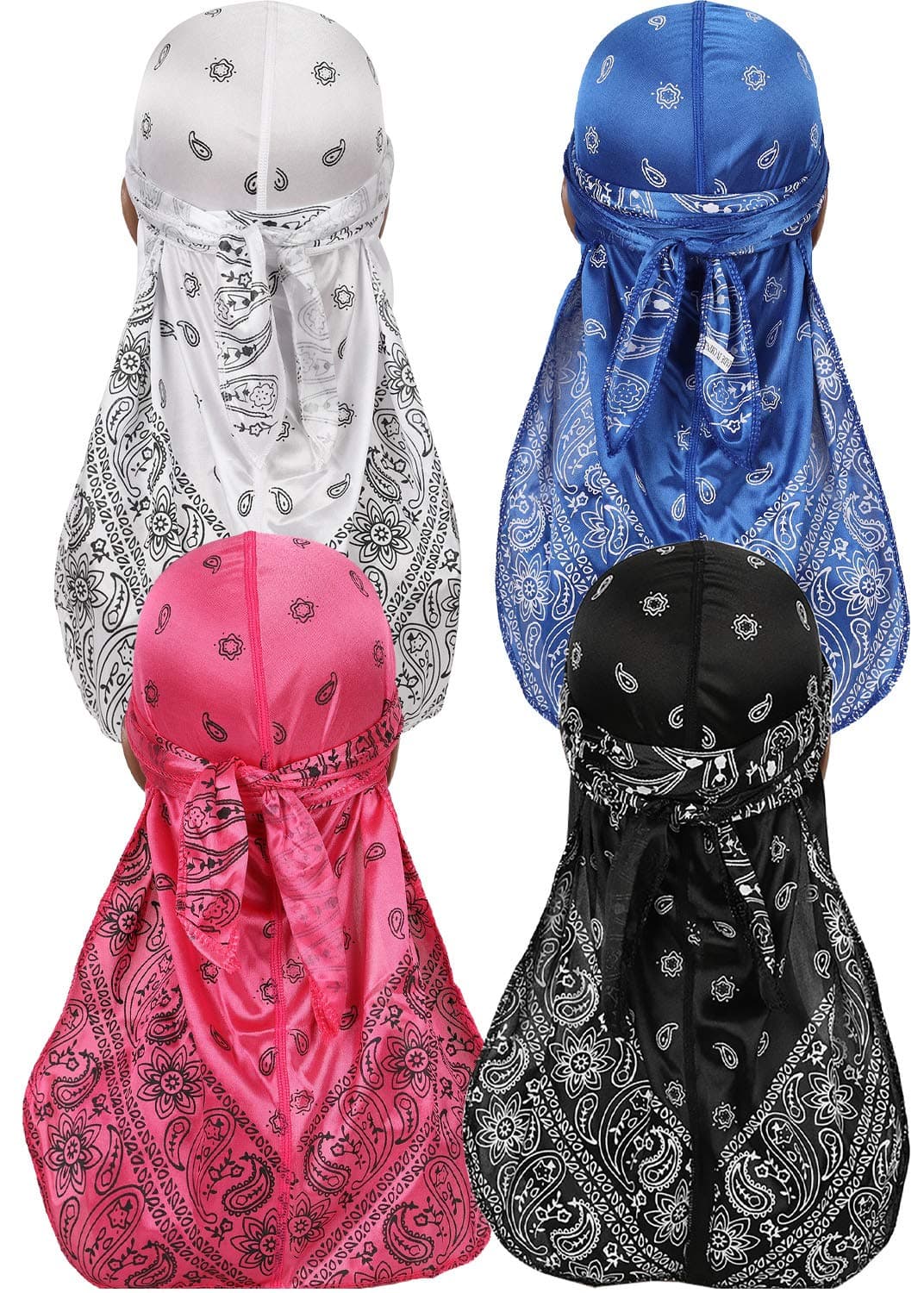ALIDIA 4 Pieces Paisley Durag Silky Pack for Men 360 Waves Paisley Bandana Doo Rag Cap