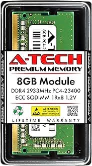 A-Tech 8GB DDR4 2933MHz PC4-23400 ECC SODIMM 1Rx8 Single Rank 1.2V 260-Pin RAM Memory Upgrade Module for Microserver, Workstation, and Networking Platforms
