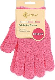 Evridwear Exfoliating Glove Shower Gloves Exfoliate Dead Skin for Dry Sensitive Skin No Irritation with Hanging Loop (Hot Pink Deep Exfoliation)