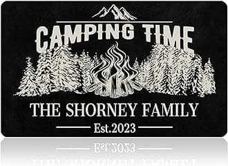 Custom Camping Door Mat with Family Name Personalized Camping Welcome Mats for Front Door Porch Entryway Gifts for Camper Lovers Made in USA