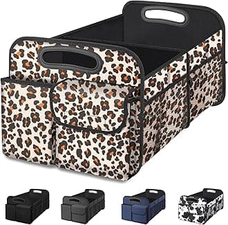 Femuar Car Trunk Organizer, Trunk Storage Organizer with Large Capacity Waterproof Collapsible Trunk Organizer for Car Suv/Jeep/Sedan (Leopard Print, Standard)